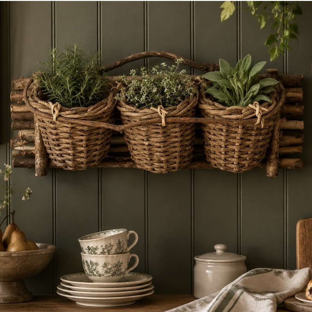 Handmade Wooden Hanging Herb Planter, Cottage Kitchen Wall Garden